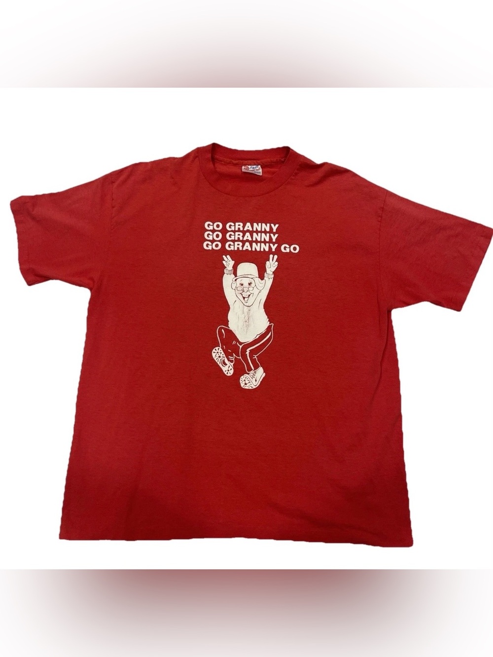 Vtg 80s 90s Go Granny Go Shirt Single Stitch Red Novelty Graphic Tee Hanes XL